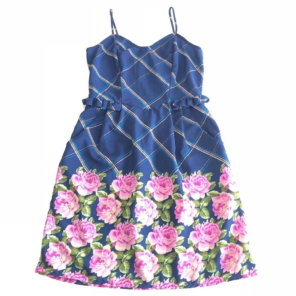 Xhilaration Plaid w/Floral Print Dress w/Pockets
